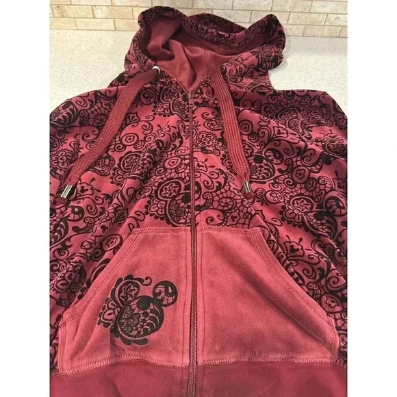 Disney Parks Hidden Mickey Maroon Velour 2 Piece Track Suit BP - Picture 3 of 11